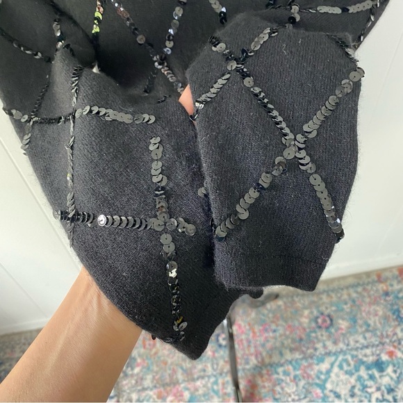 William Kasper California Sweater Tunic Women S Black Sequin Cashmere Knit 70s - Picture 4 of 15